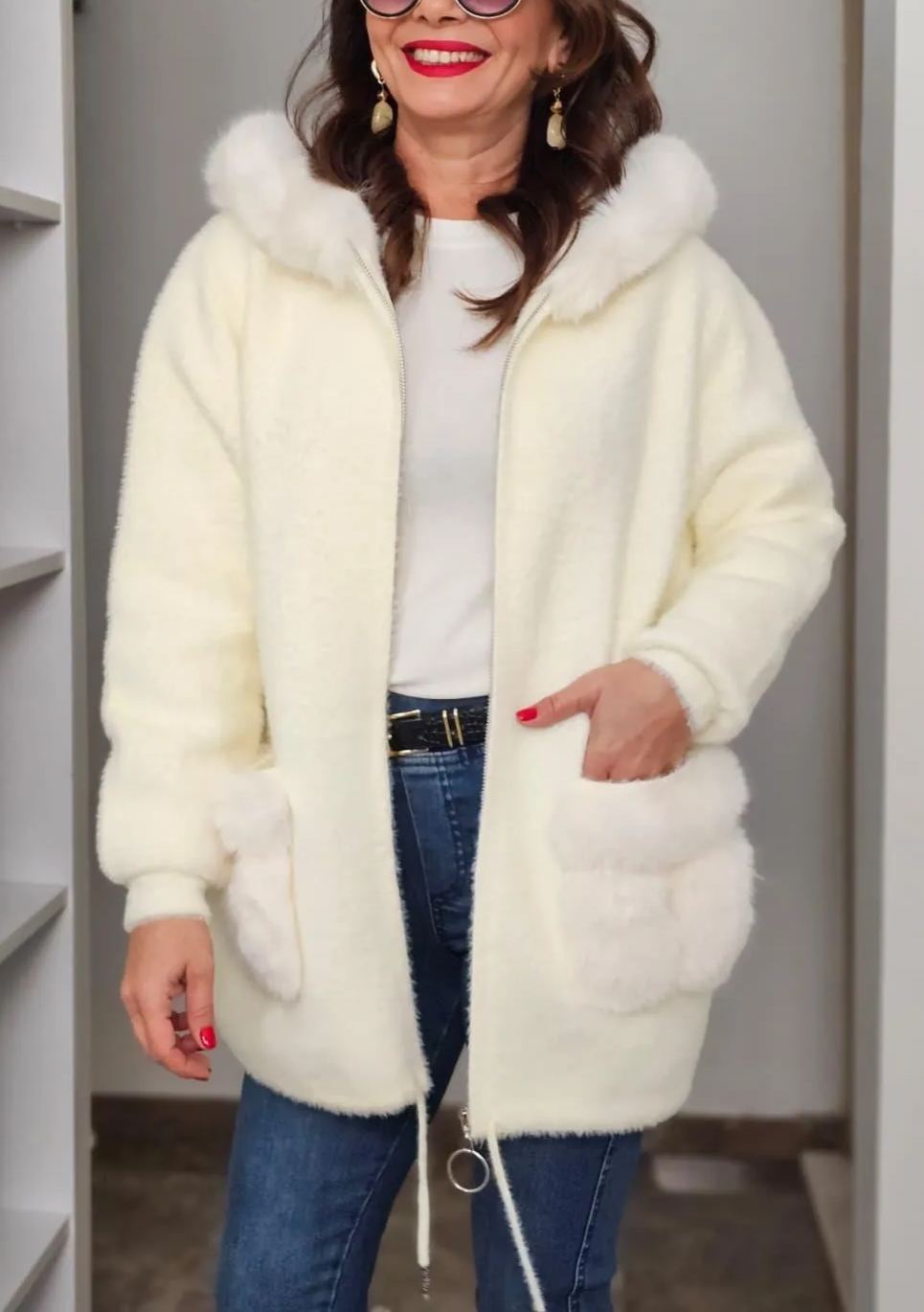 Faux Fur-Accented Teddy Puffer Coat