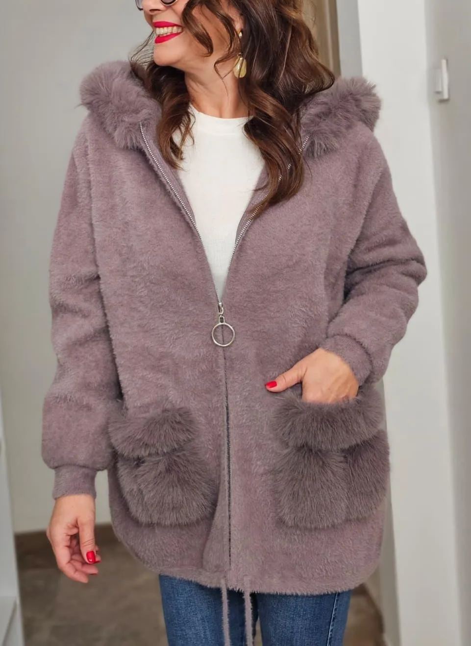 Faux Fur-Accented Teddy Puffer Coat