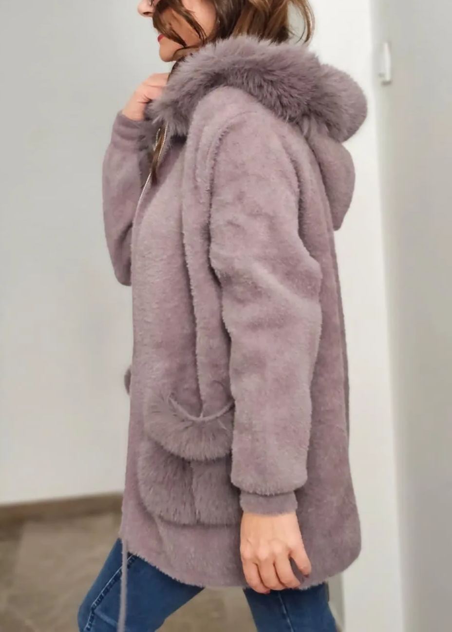 Faux Fur-Accented Teddy Puffer Coat