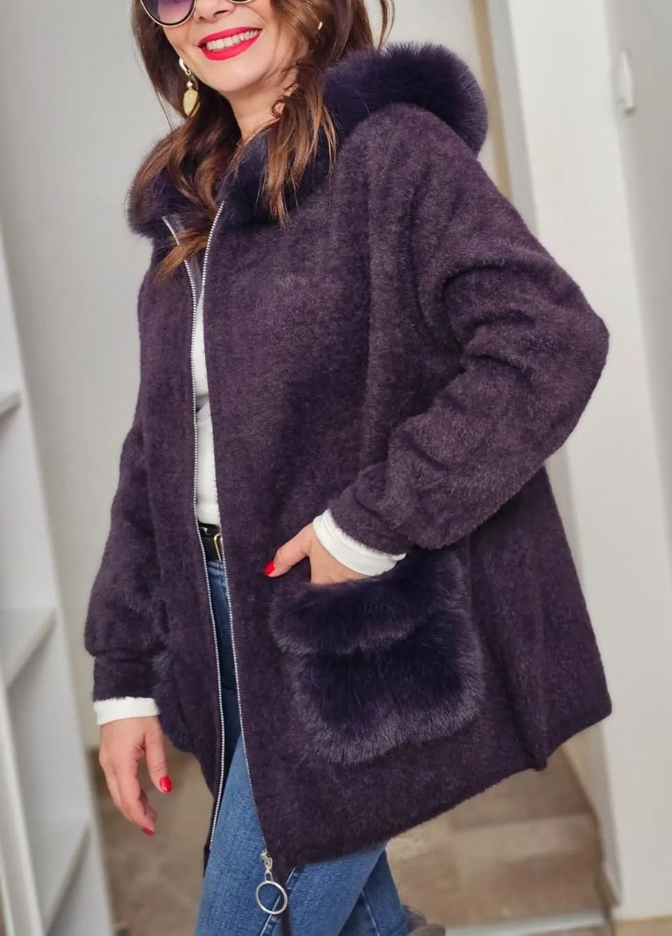 Faux Fur-Accented Teddy Puffer Coat