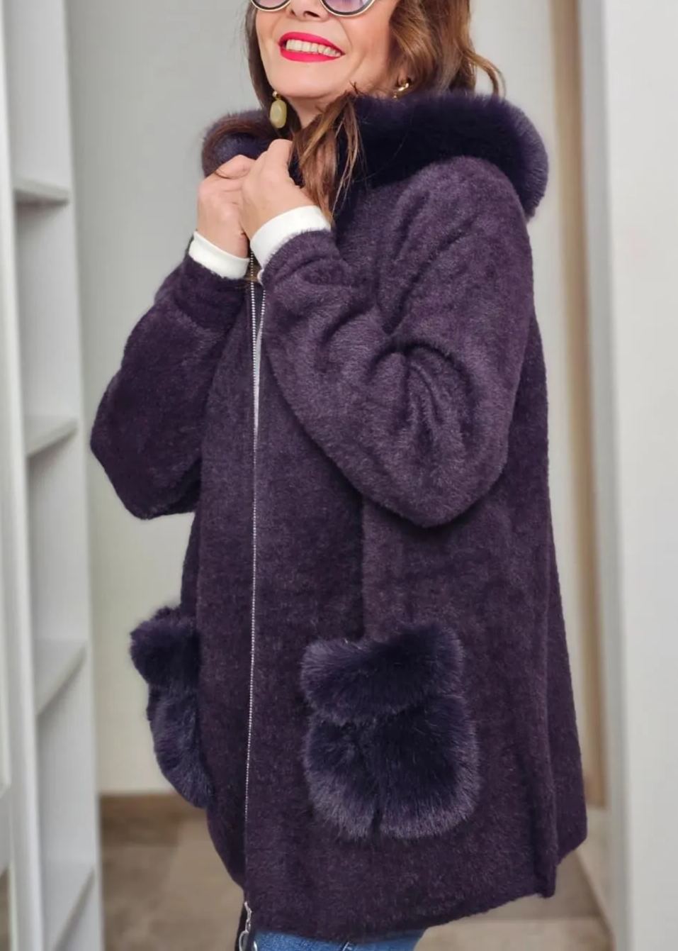 Faux Fur-Accented Teddy Puffer Coat