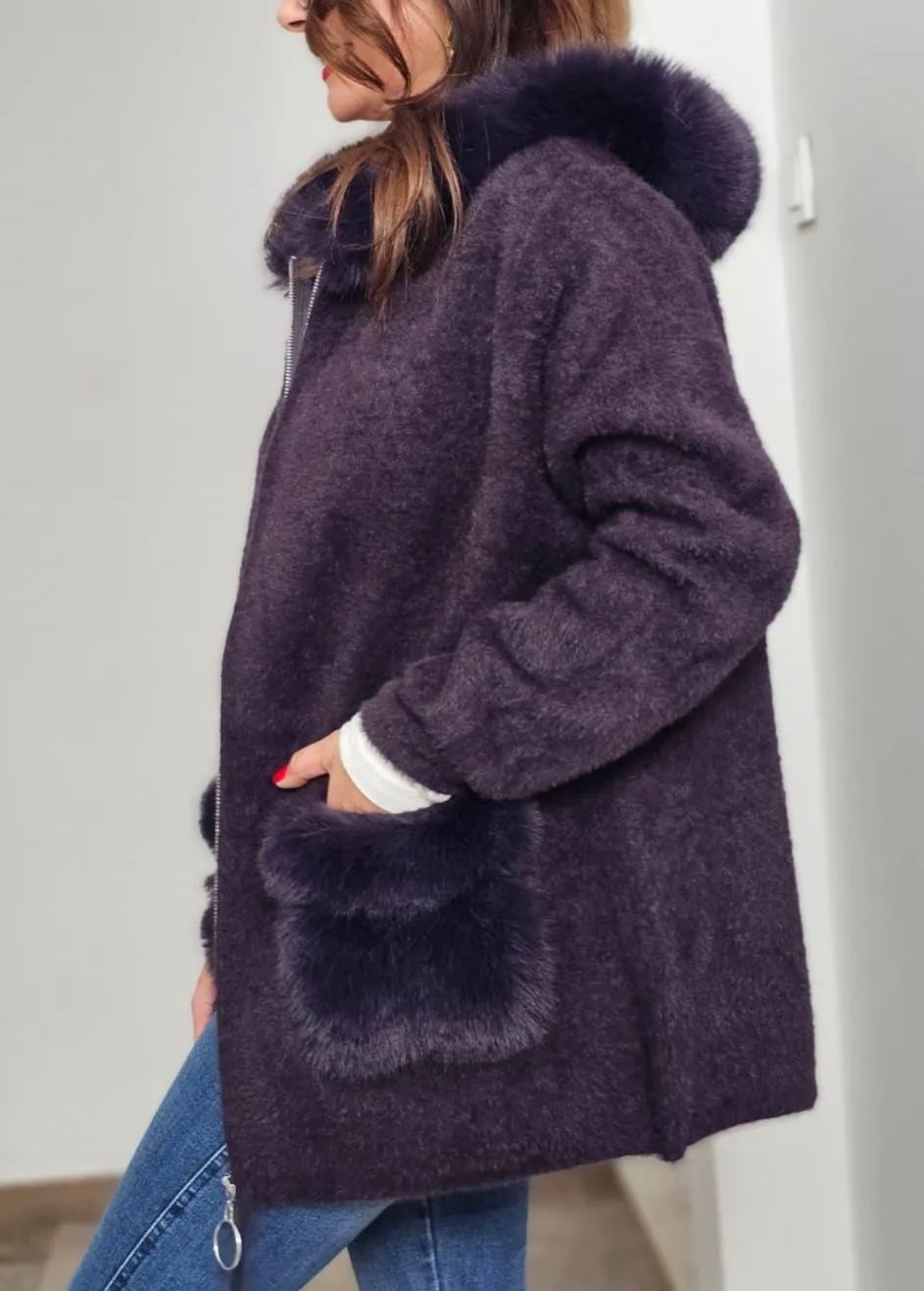 Faux Fur-Accented Teddy Puffer Coat