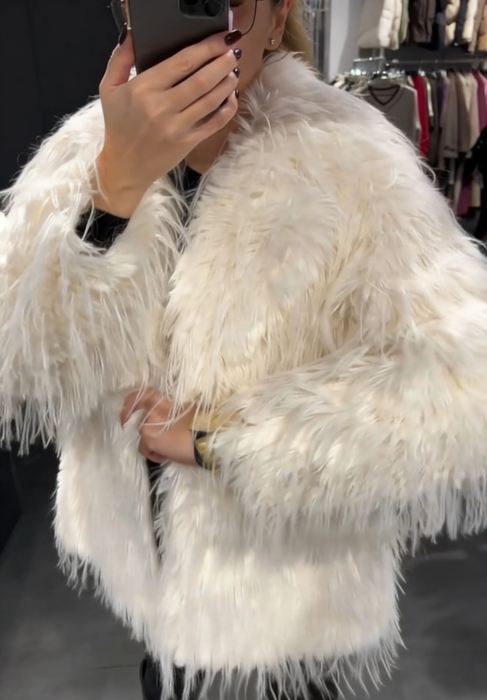  Fluffy Faux Fur Open-Front Coat