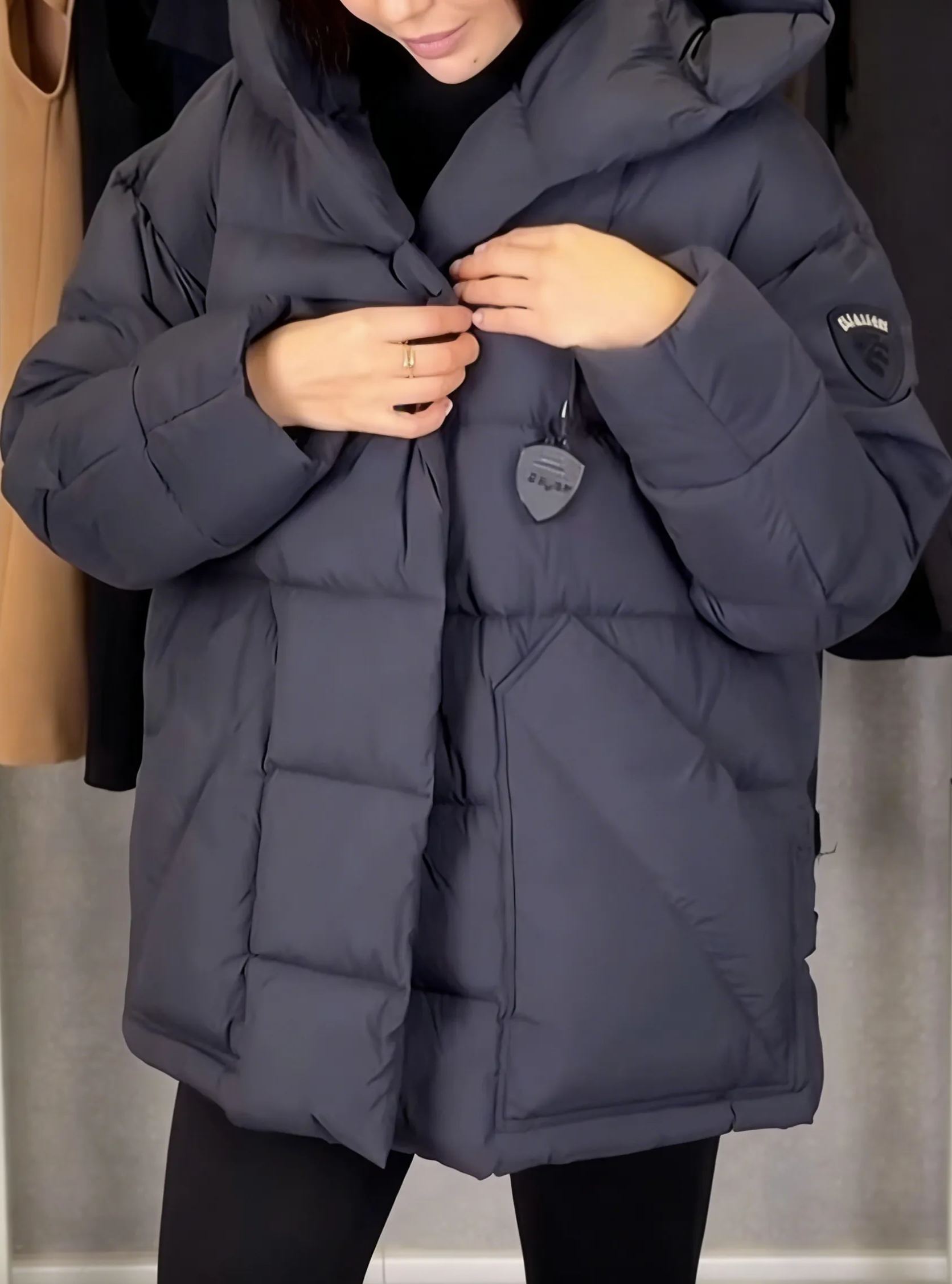 Hooded Mid-Length Puffer Coat with Magnetic Closure