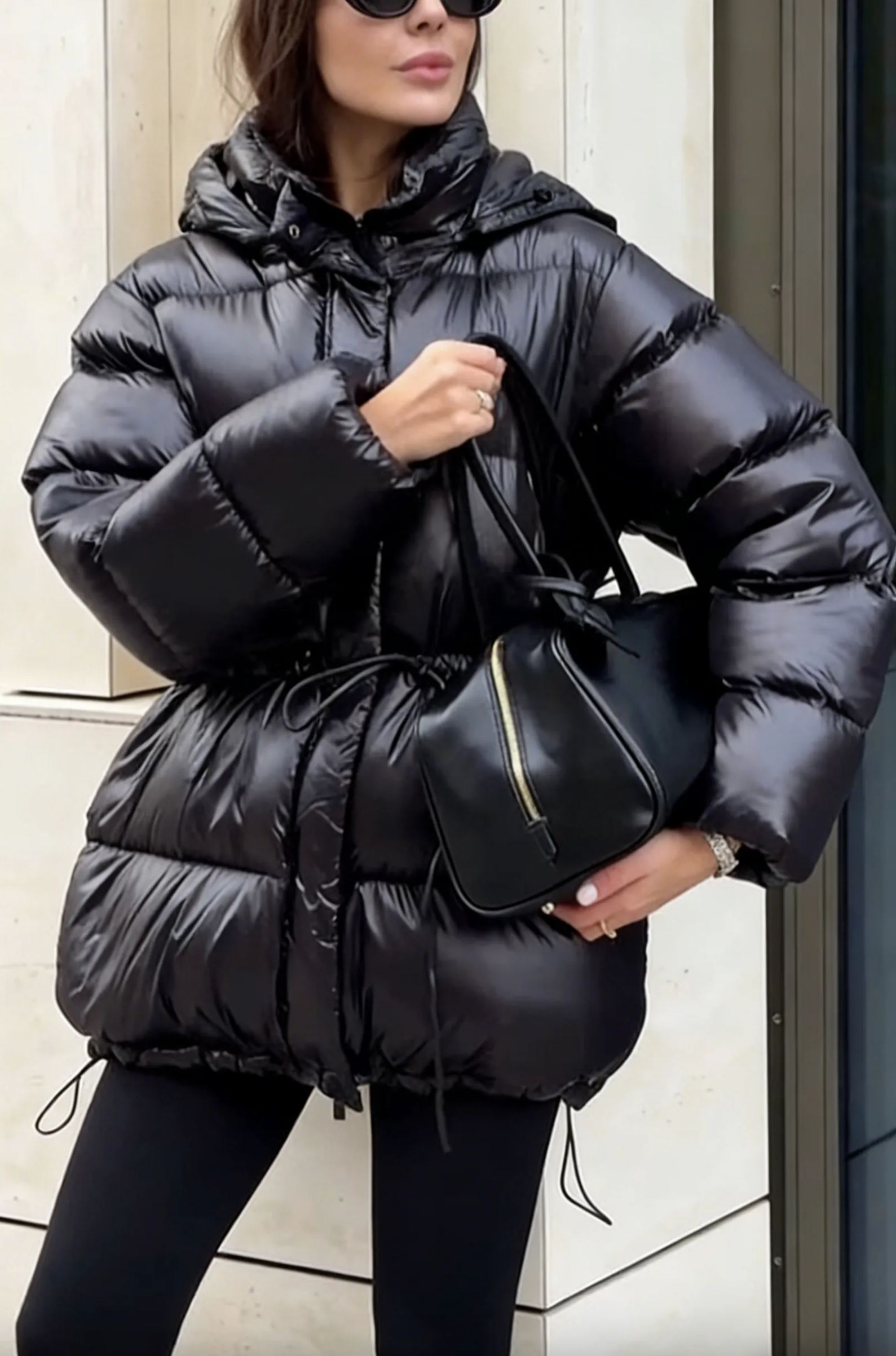 Hooded Puffer Coat with Adjustable Drawstring Waist