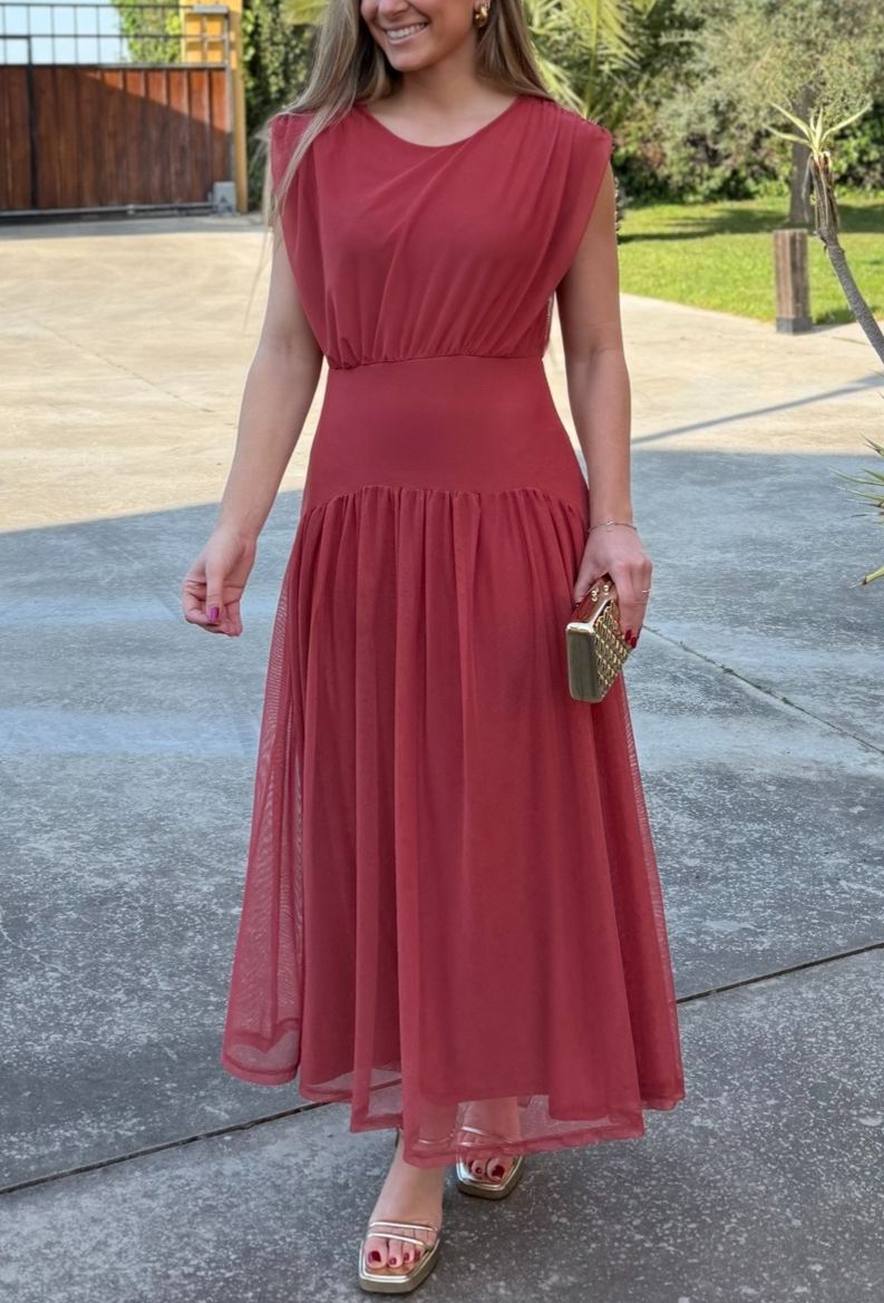 Draped Chiffon Tiered Midi Dress