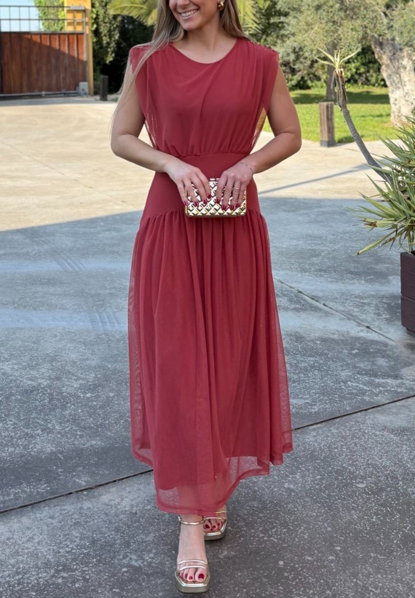 Draped Chiffon Tiered Midi Dress