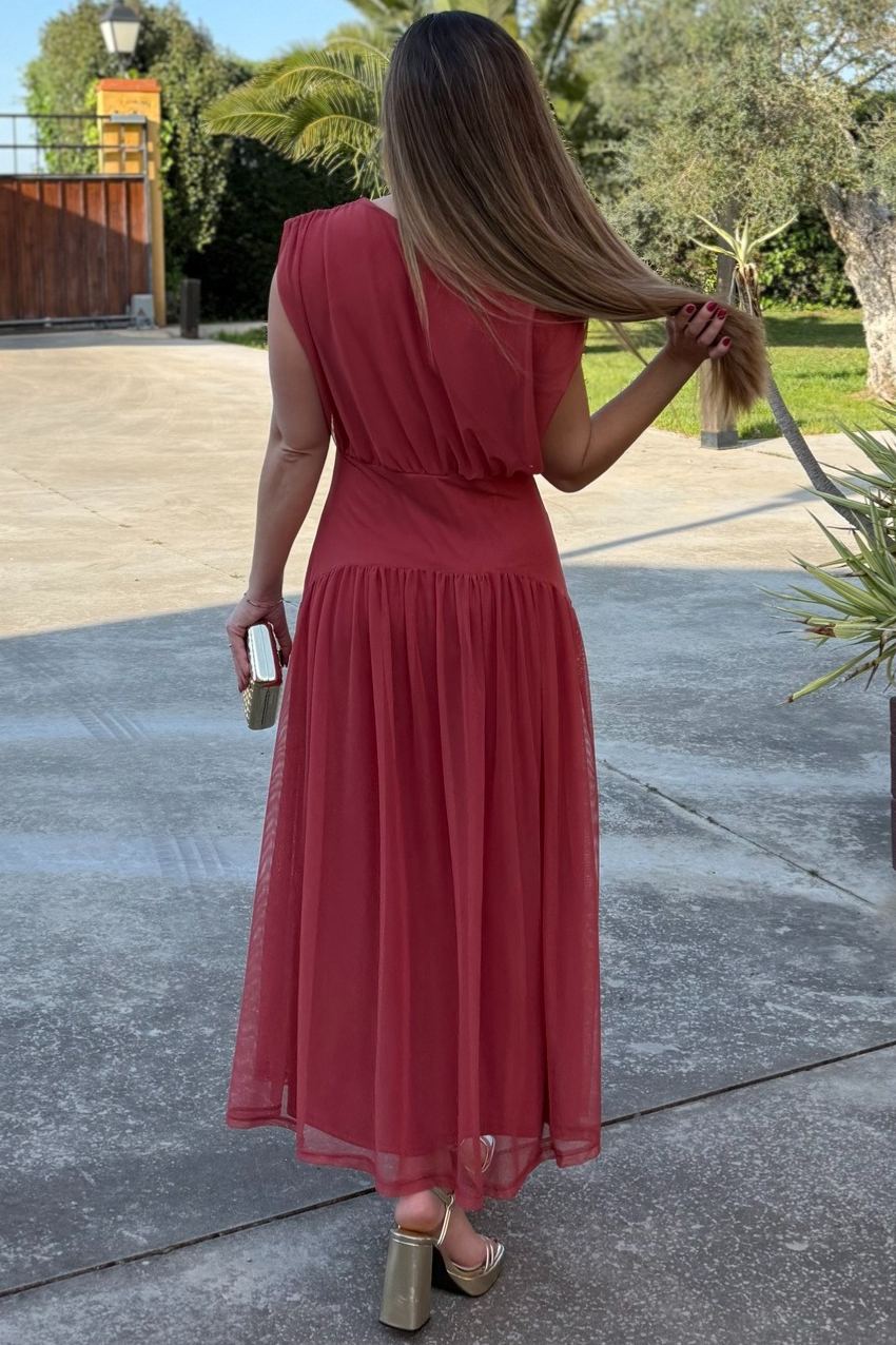 Draped Chiffon Tiered Midi Dress