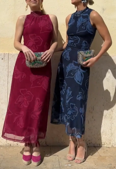 Sleeveless Floral Embossed Midi Dress with Tie-Back