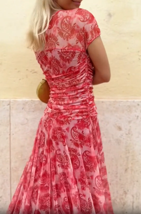 Short Sleeve Silk Chiffon Midi Dress