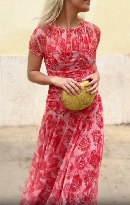 Short Sleeve Silk Chiffon Midi Dress