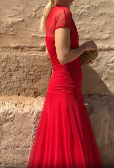 Sheer Yoke Ruched Tulle Dress