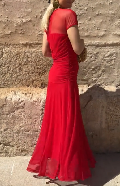 Sheer Yoke Ruched Tulle Dress