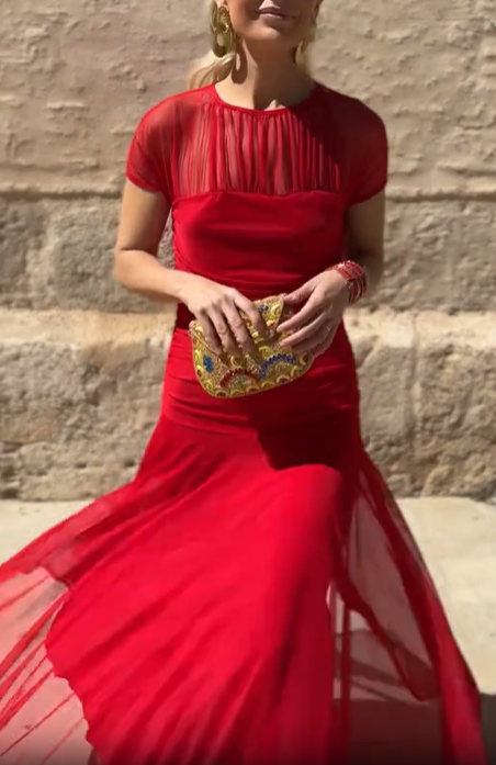 Sheer Yoke Ruched Tulle Dress