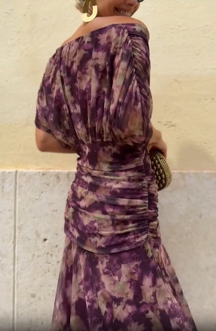 Purple Elegant Tie-Dye Off-Shoulder Dress