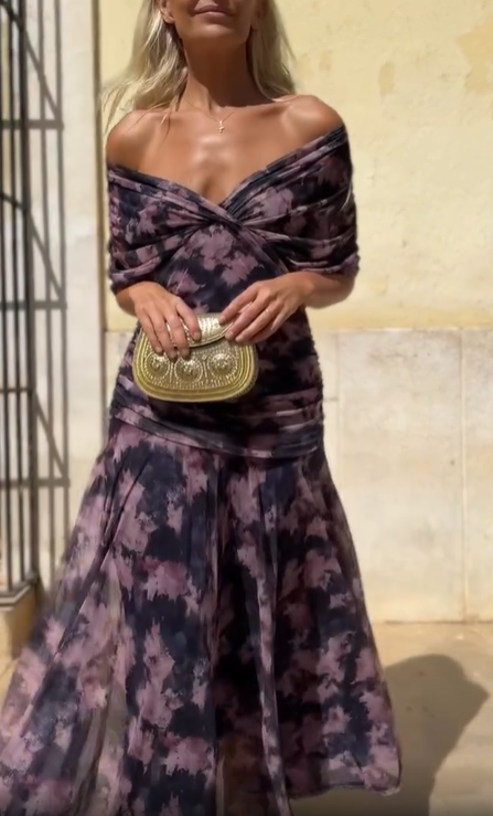 Lilac Elegant Tie-Dye Off-Shoulder Dress