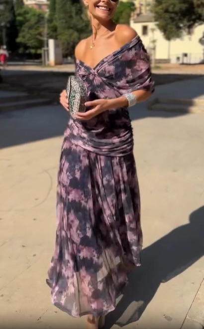 Lilac Elegant Tie-Dye Off-Shoulder Dress
