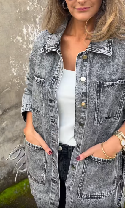Denim Jacket with Side Ties
