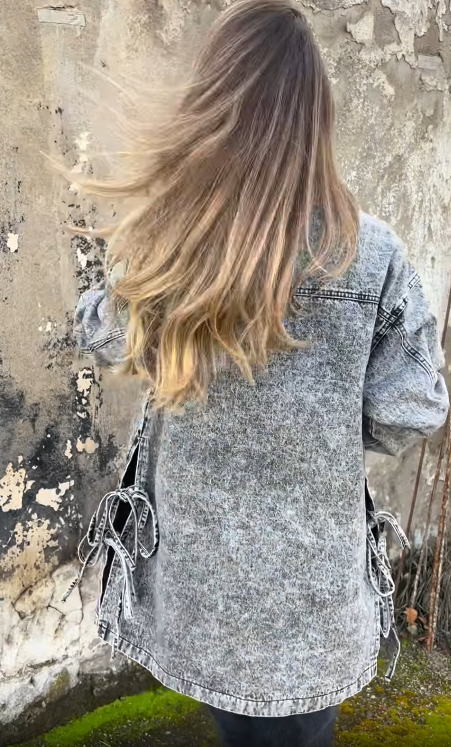 Denim Jacket with Side Ties