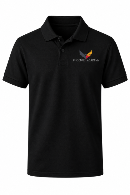 Classic Comfort Polo (unisex) - Black, with Phoenix Academy Logo