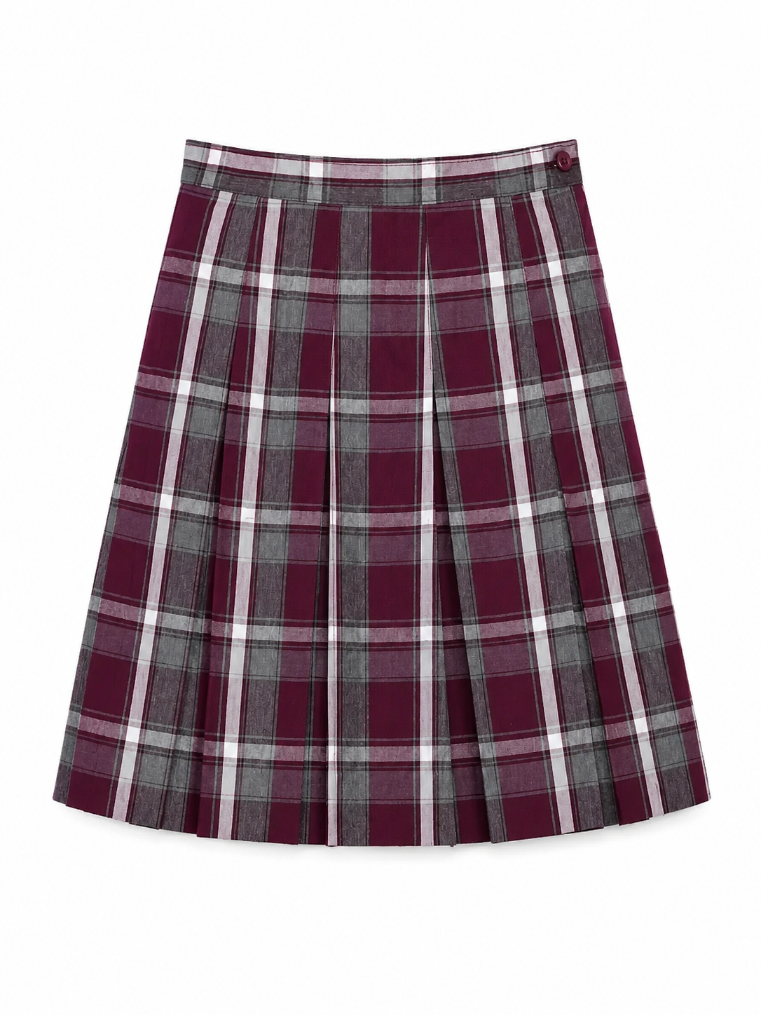 Simple Pleat Skirt - Maroon/Gray Plaid