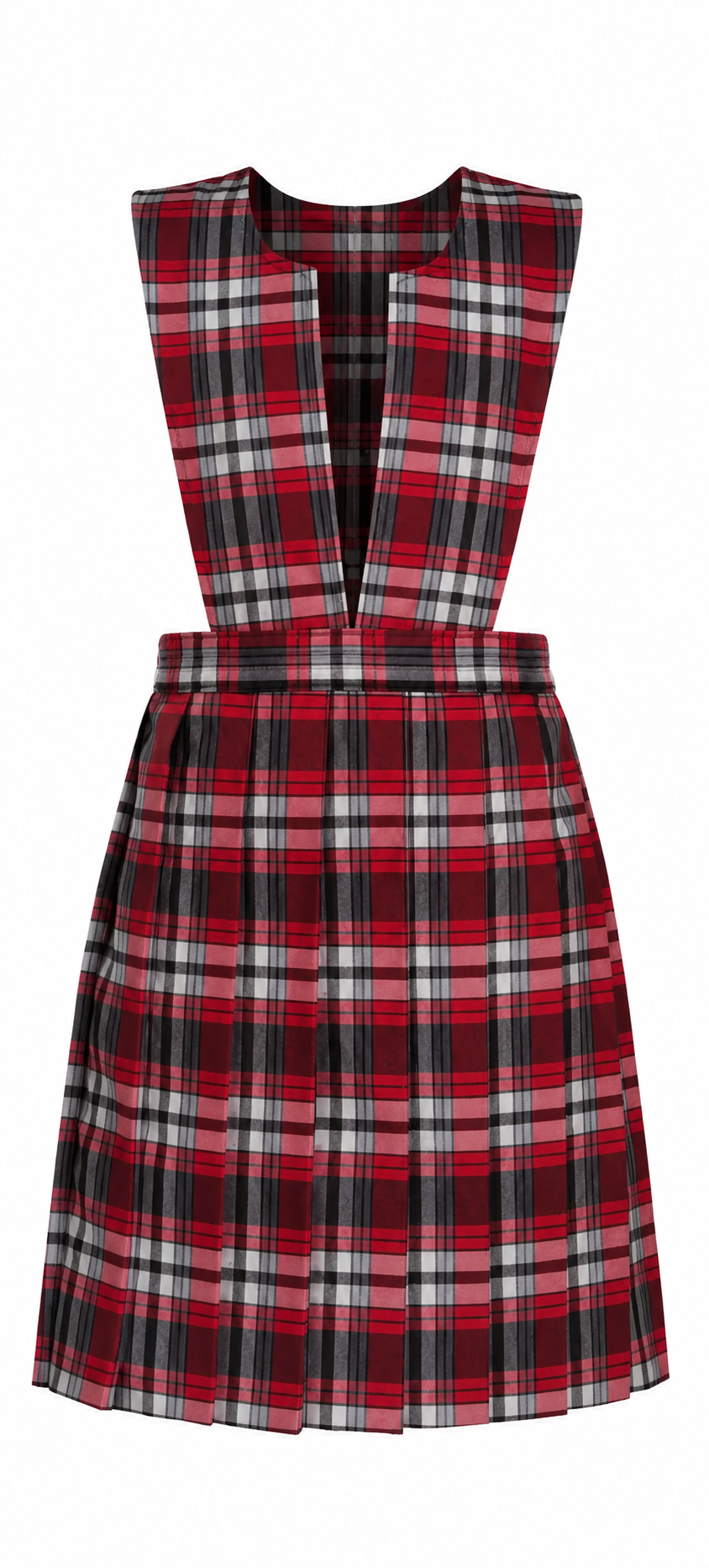 V Neck Classic Jumper - Red/Black Plaid