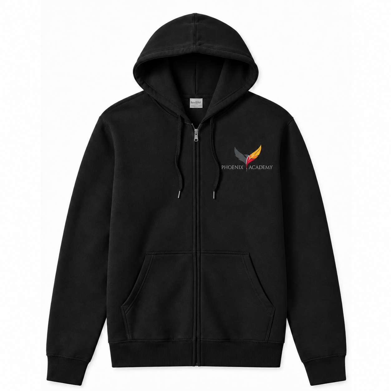 Zip Hoodie (unisex) - Black, With Phoenix Academy Logo