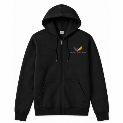 Zip Hoodie (unisex) - Black, With Phoenix Academy Logo