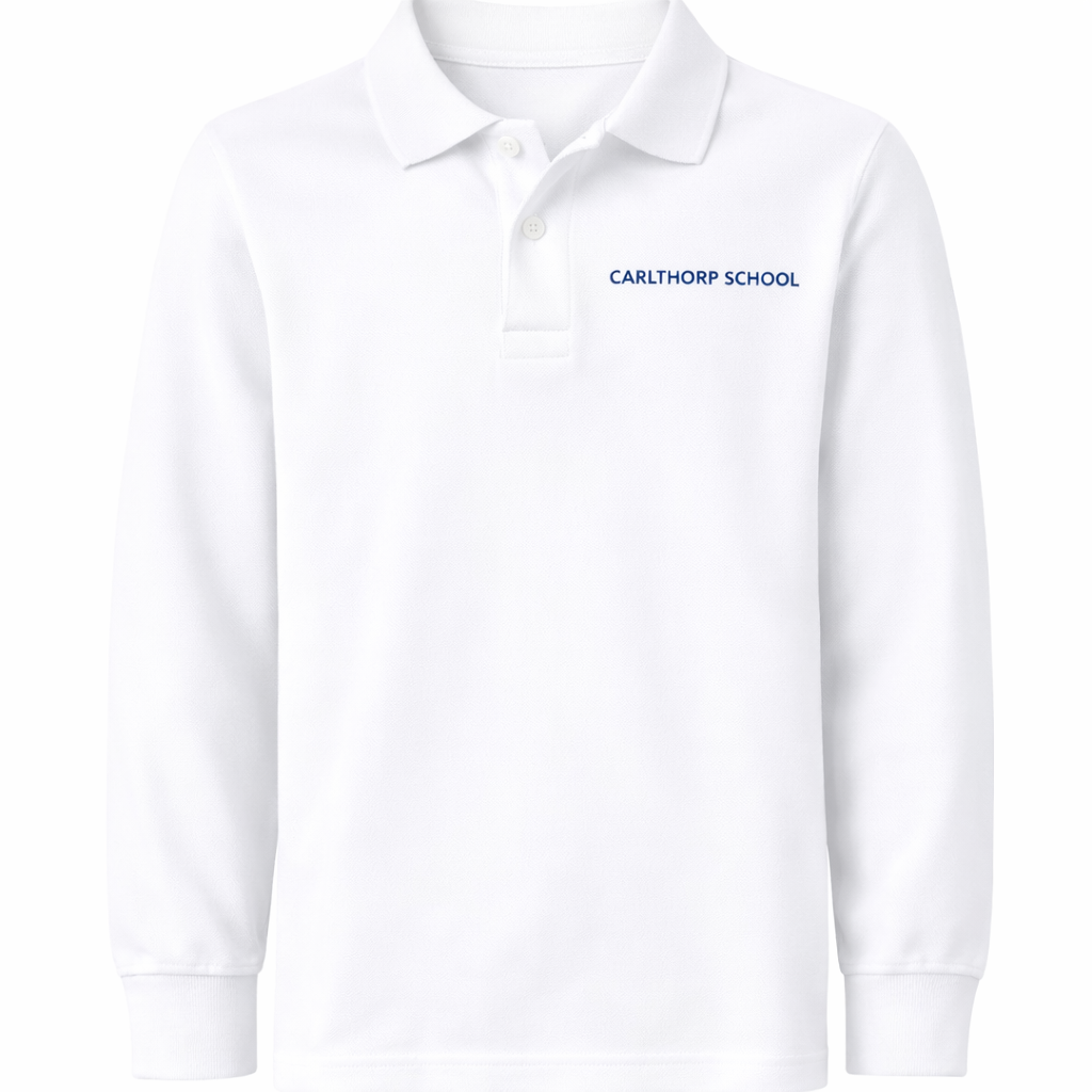 Classic Comfort Long Sleeve Polo (unisex) - White, Embroidered Carlthorp School