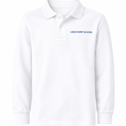 Classic Comfort Long Sleeve Polo (unisex) - White, Embroidered Carlthorp School