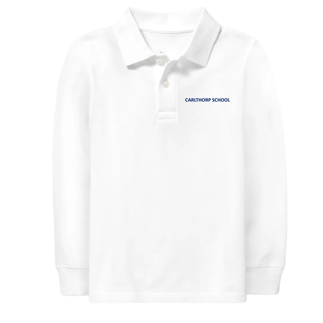 Classic Comfort Long Sleeve Polo (unisex) - White, Embroidered Carlthorp School