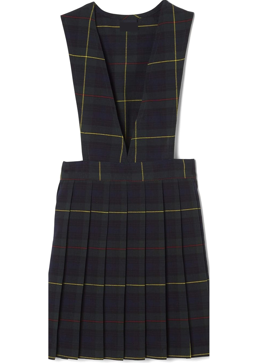 V Neck Classic Jumper - Navy/Green/Yellow Plaid