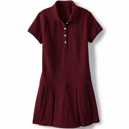 Pleated Polo Dress - Maroon
