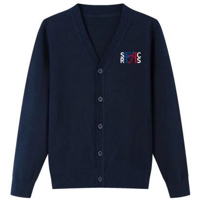 Lux Knit V Neck Cardigan Sweater (unisex) - Navy, With SRFACS Logo