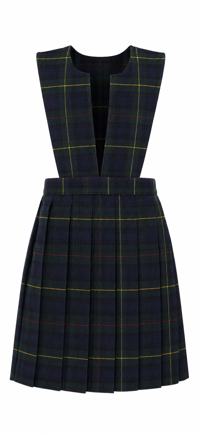 V Neck Classic Jumper - Navy/Green/Yellow Plaid