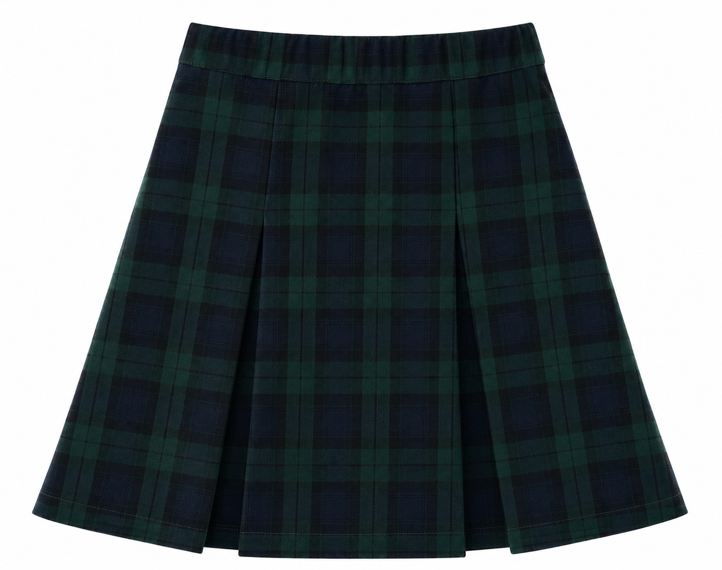 Simple Pleat Skirt - Navy/Green Plaid