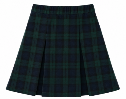 Simple Pleat Skirt - Navy/Green Plaid