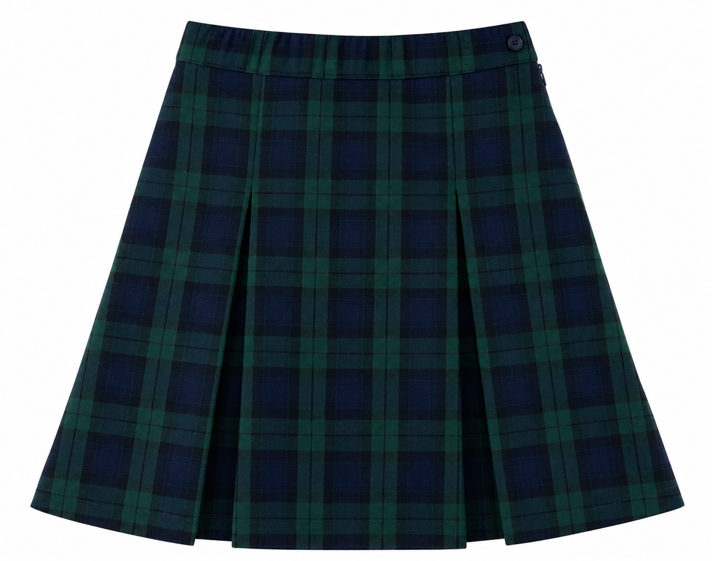 Simple Pleat Skirt - Navy/Green Plaid