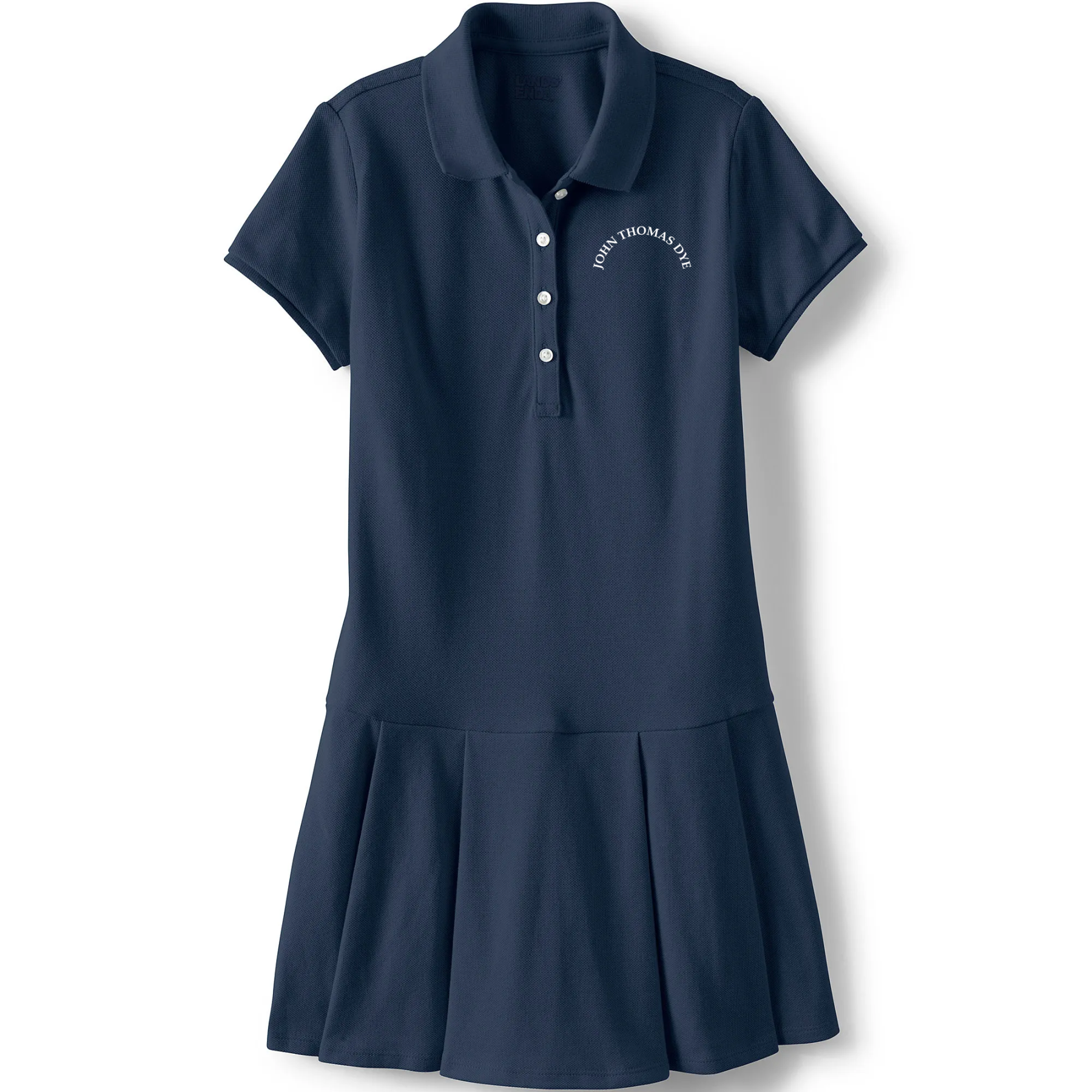 Pleated Polo Dress - Navy, Embroidered with JTD