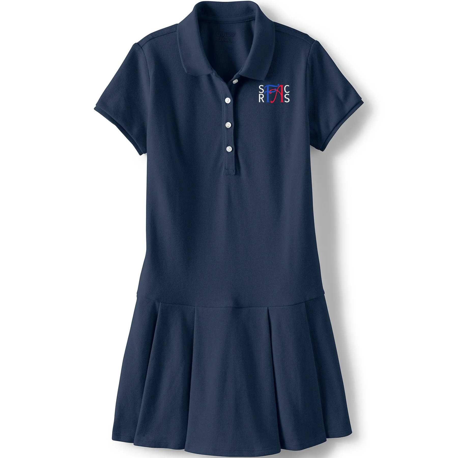 Pleated Polo Dress - Navy, With SRFACS Logo