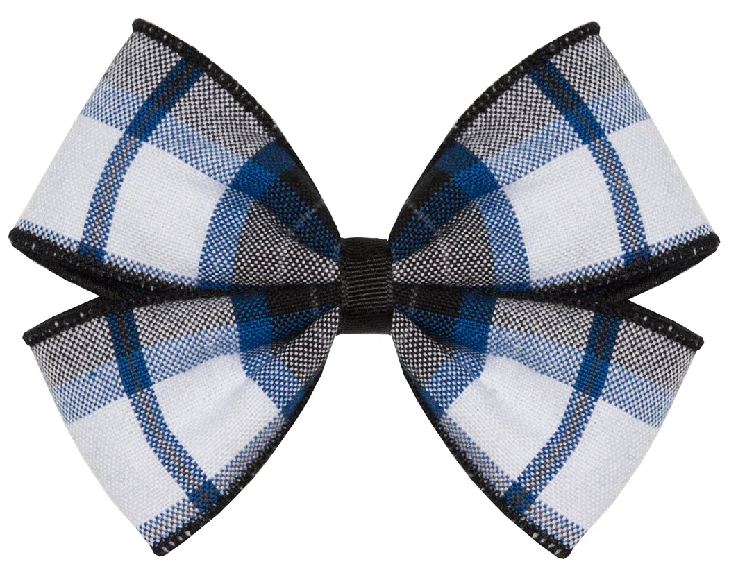 The Crest Clip Hair Bow - Blue/Black Plaid