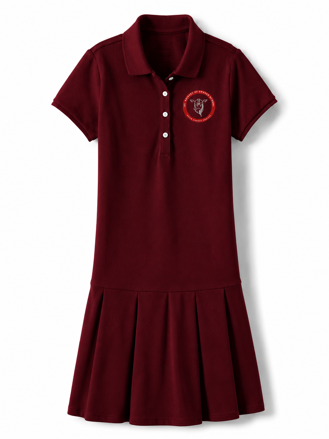 Pleated Polo Dress - Cardinal, with St. Bridget Logo 