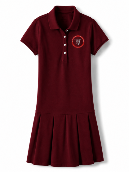 Pleated Polo Dress - Cardinal, with St. Bridget Logo 