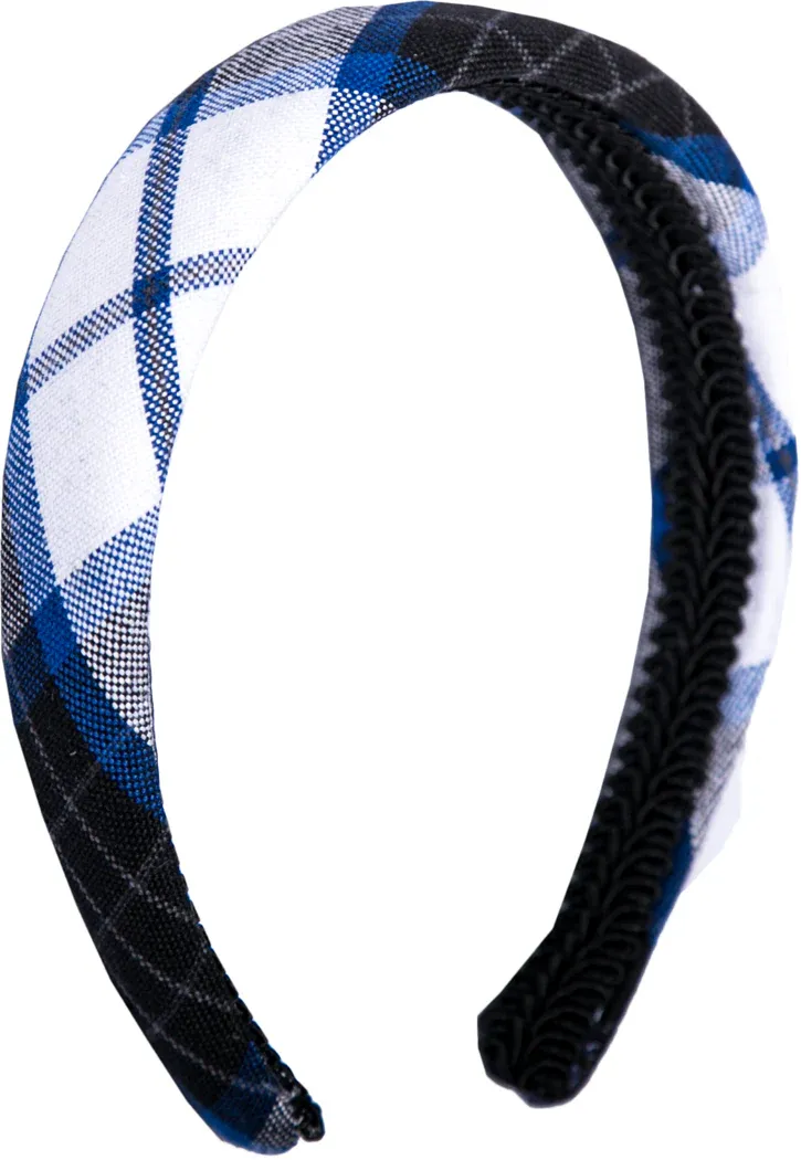 The Crest Padded Headband - Blue/Black Plaid