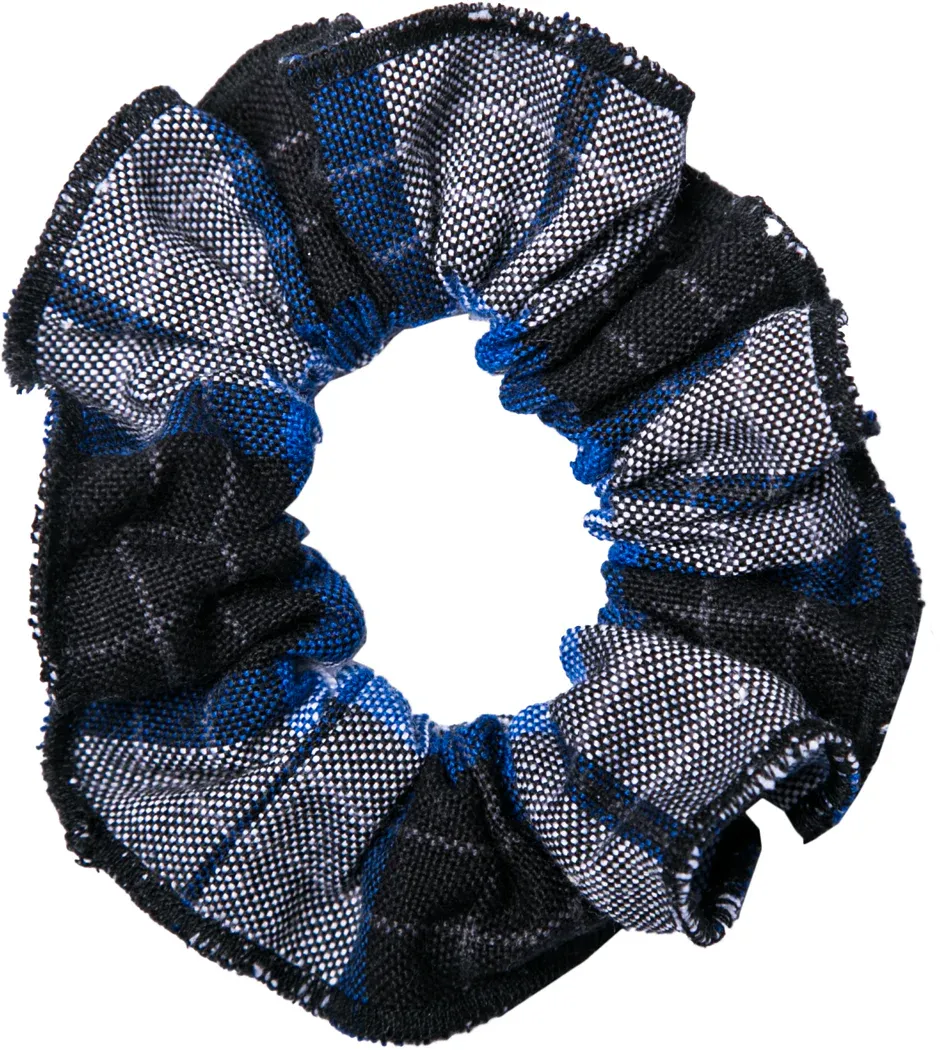 The Crest Hair Scrunchie - Blue/Black Plaid