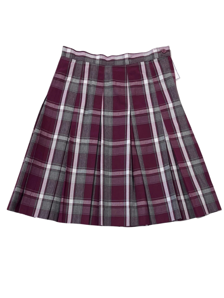 Simple Pleat Skirt - Maroon Plaid