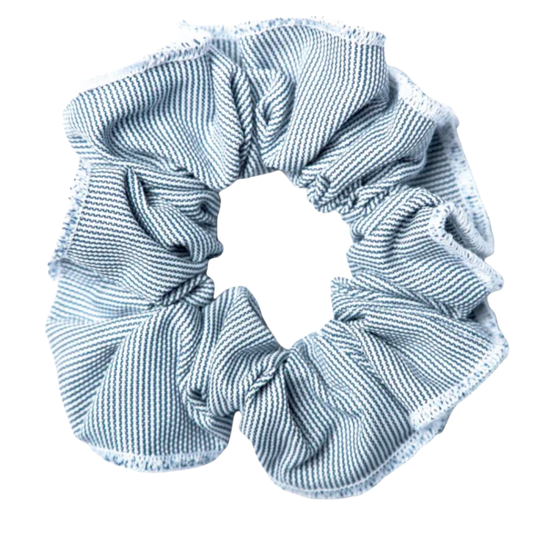 The Crest Hair Scrunchie (Blue Pinstripe)