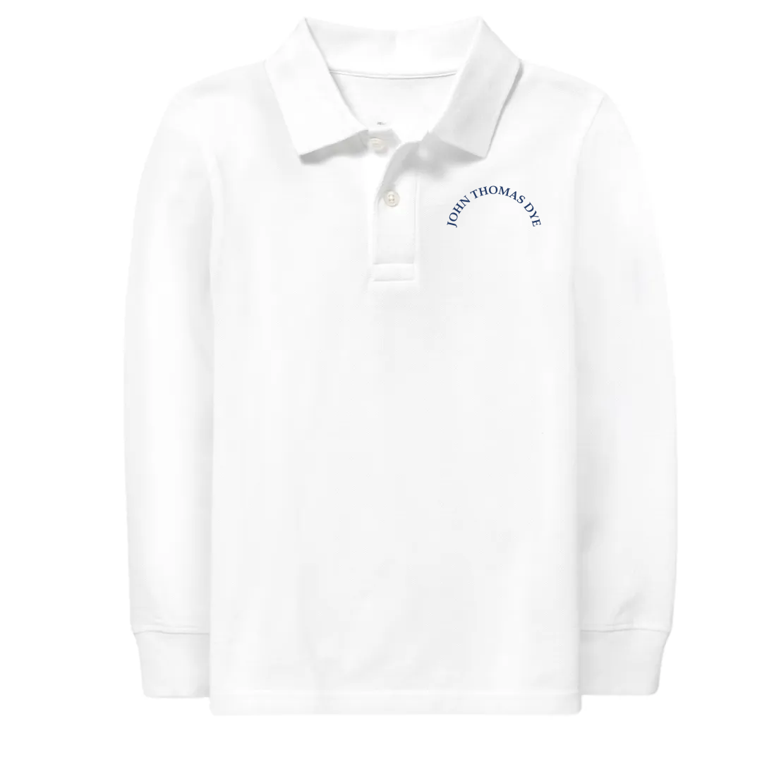Classic Comfort Long Sleeve Polo (unisex) - White, Embroidered with JTD