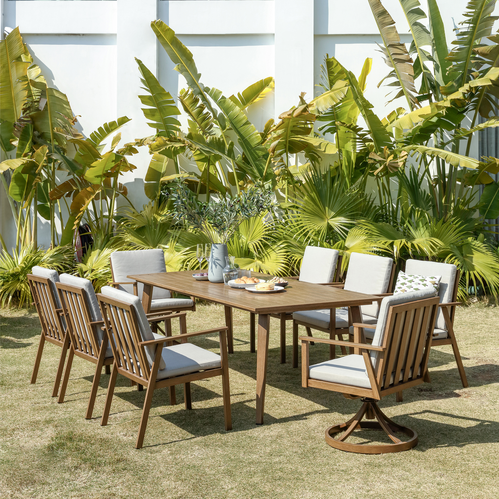 2 Swivel Chairs+ 6 Chairs Aluminium Dining Set Outdoor Garden Furniture