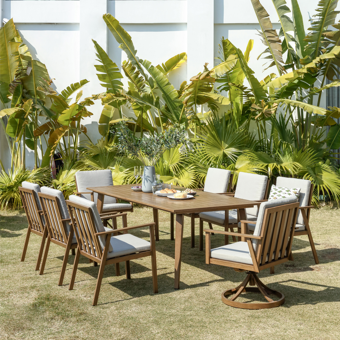 2 Swivel Chairs+ 6 Chairs Aluminium Dining Set Outdoor Garden Furniture